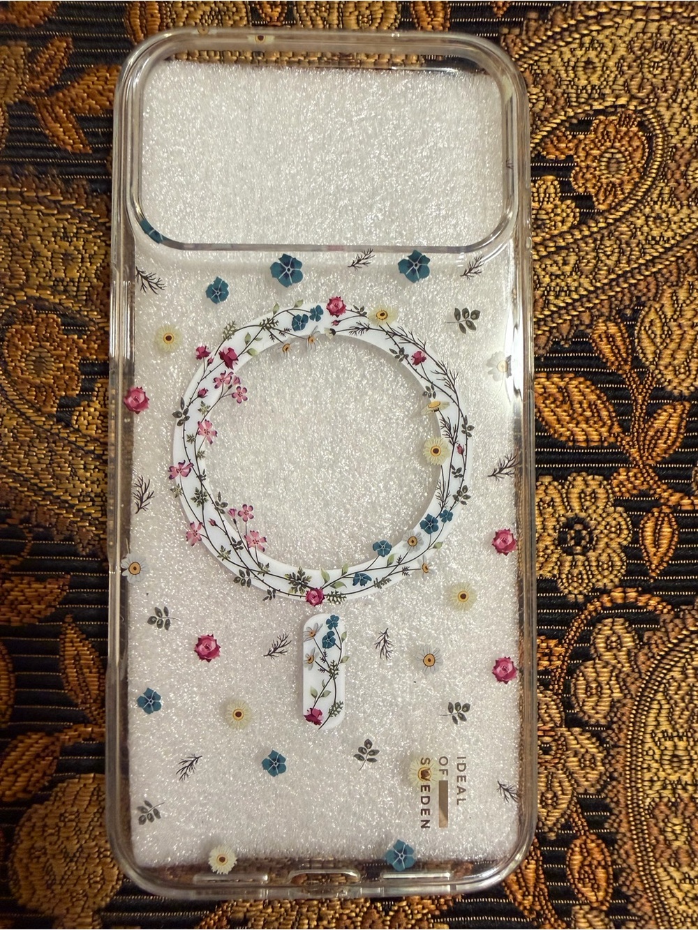 Clear Floral Phone Case with Ring - White/Clear